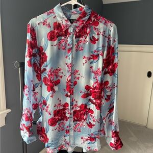 J. Crew Red Floral Shirt on Light Blue